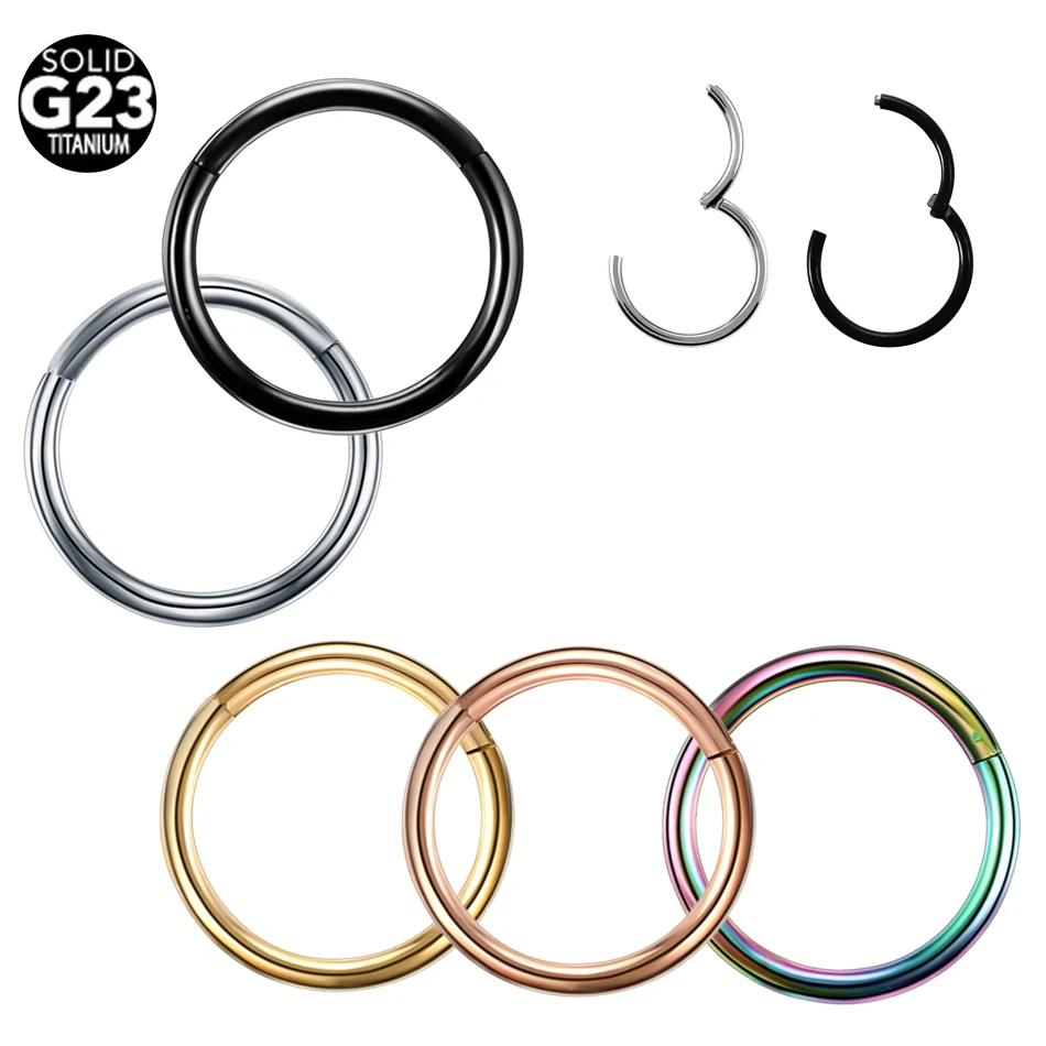 

50pcs/lot 16G 14G G23 Titanium Nose Piercings Septum Clicker Segment Hinged Rings Helix Conch Piercings Labret Lip Body Jewelry