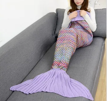 

Mermaid Tail blanket 4 colors Yarn Knitted Crochet Mermaid Blanket women Throw Bed sofa Soft Warm Sleeping Bag 90cmx180cm B379