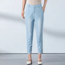 Лето Новое поступление джинсы женские тонкие до щиколотки шаровары Повседневные джинсы Лето 19198