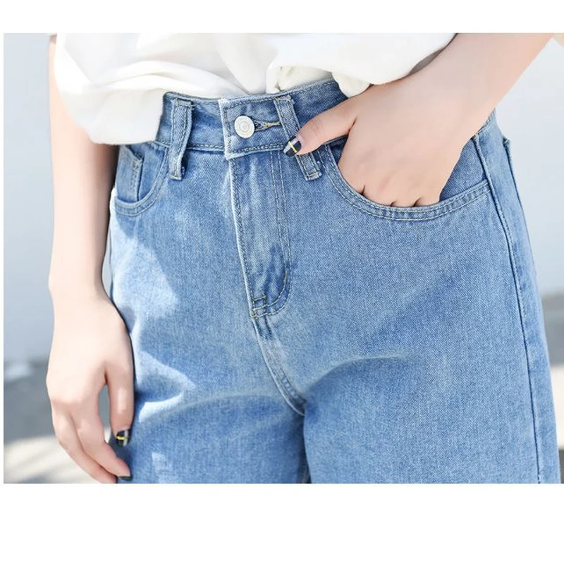 Женские мешковатые джинсы-бойфренд, с высокой талией, Ретро стиль, с открытым шаговым швом, размер плюс, укороченные широкие джинсы, с разрезом сбоку, летние джинсовые штаны