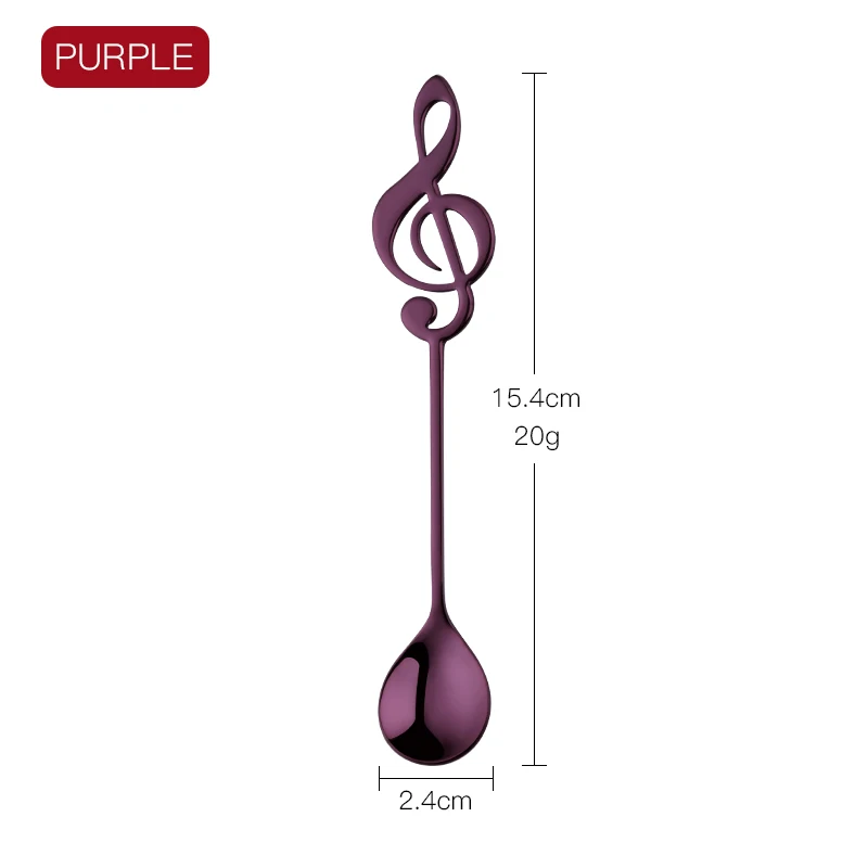1 шт. ложка из нержавеющей стали для кофе в форме ноты музыкальная тема чайная ложка для перемешивания маленькая ложка для мороженого и десертов креативные столовые приборы - Цвет: Purple-S