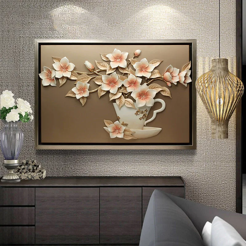 

Modern Resin Flower Painting Wall Hanging Crafts Wall Decoration Pendant Livingroom Background 3D Wall Sticker Mural ornaments