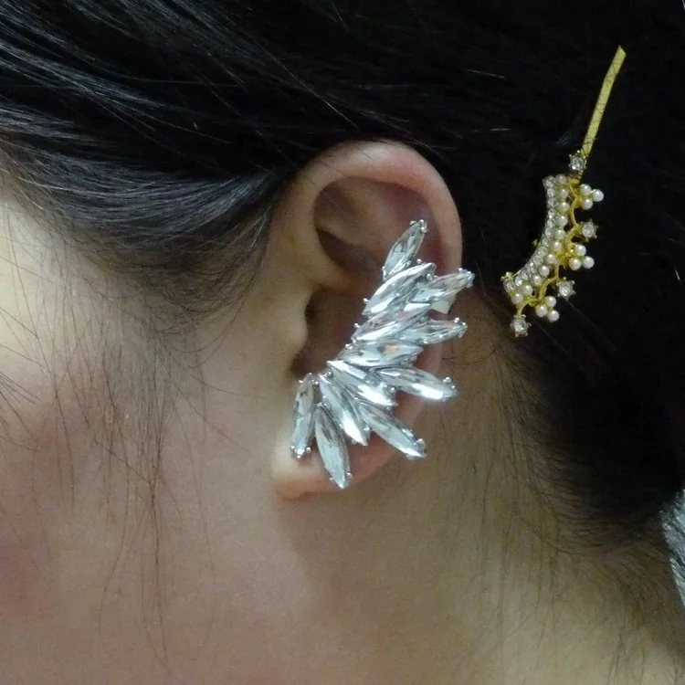 

2019 Real Aquamarine Sell Through Selling Earrings Euramerican Fashion Fan Personality Exaggerated Gem Ear Clip With New Leaves