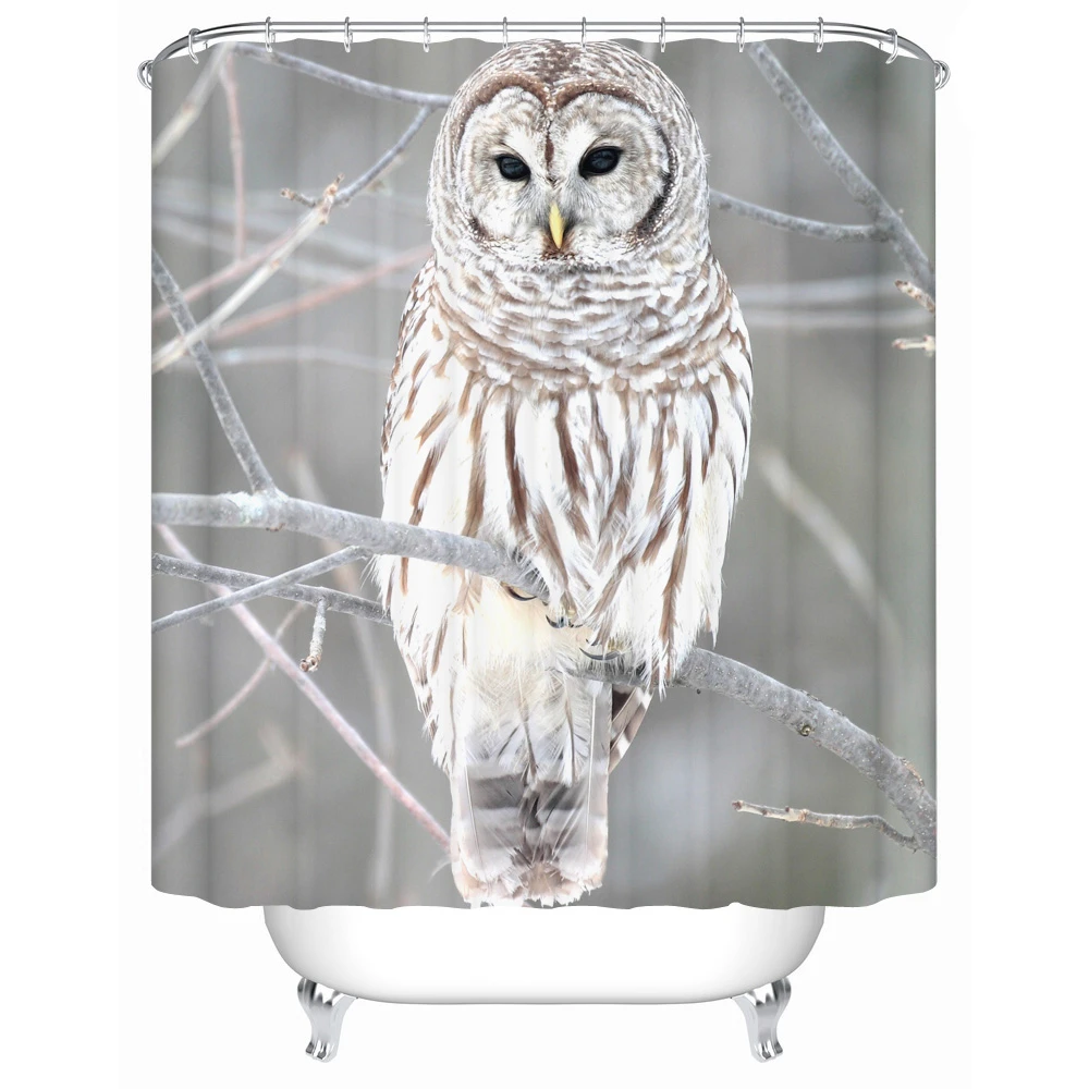 3d Shower Curtain Gray Fabric Owl Pattern Waterproof Anti Mold