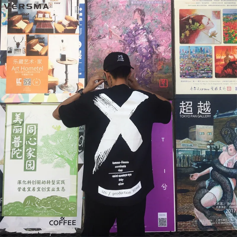 VERSMA Мода г. Японский Harajuku печатных футболки для мужчин женщин Лето High Street Хип Хоп Oversize свободные BF пара футболки для мужчин
