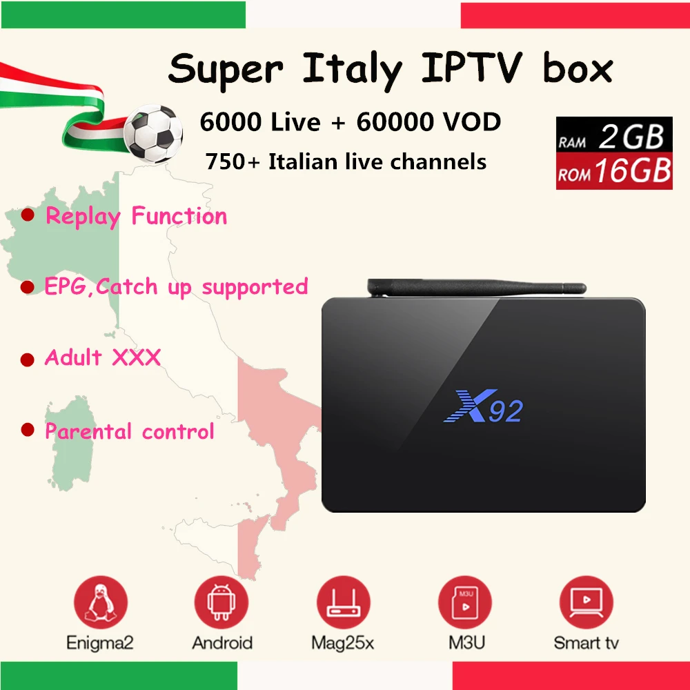 

Italian IPTV X92 android tv box 7.1 s912 iptv italia m3u iptv Europe IP TV IPTV Subscription boxes Smart tv box Vod adult Play