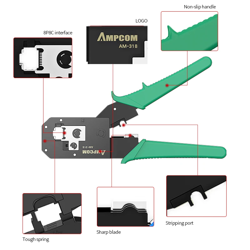 Обжимные клещи AMPCOM серии Green RJ11 RJ45 обжимные сетевой кабель щипцы для 6P 8P 1 5 6 4