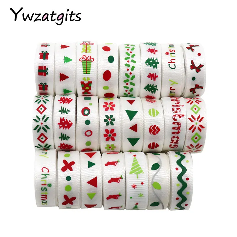 Ywzatgits 12 ярдов случайный 12 стилей печати корсажная и атласная отделка ленты Рождество DIY обертывание украшения YS0204 - Цвет: White Series
