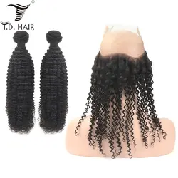 Tdhair перуанские натуральные цвета курчавые вьющиеся пучки с 360 фронтальный заказ с сеткой человеческие волосы для черных женщин 3 шт./партия