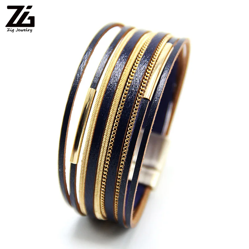 Женские кожаные браслеты ZGMetal Beads модный тонкий многослойный широкий ювелирный