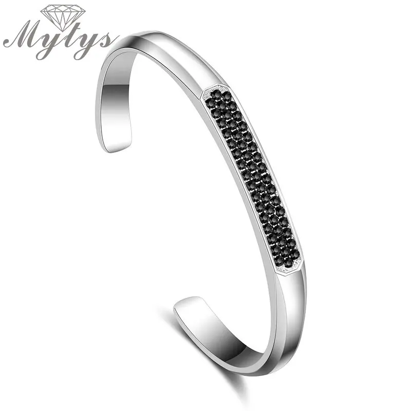 

Mytys Open Cuff Bangles Stainless Steel Bracelet For Couple Lover Unisex Bracelet for Women and Men Marcasite Jewelry Gift B1147