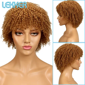 

Lekker Blonde Color Short Afro Kinky Curly Wigs Light Brown 100% Human Hair Kinky Curly Wigs For Black Women #27 #4 Two Colors