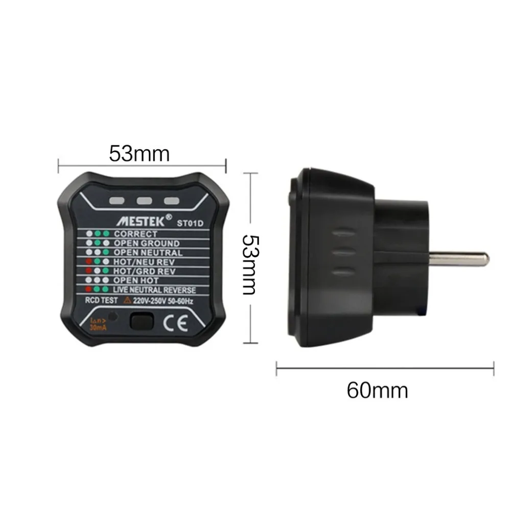 MESTEK ST01D Socket Outlet Tester Circuit Polarity Voltage Detector Wall Plug Breaker Finder RCD Test 220V- 250V EU Plug