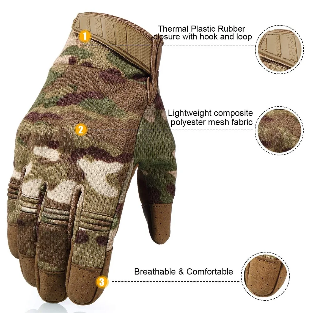 Камуфляжные тактические перчатки с сенсорным экраном, армейские военные перчатки для пейнтбола, стрельбы, страйкбола, Боевая защита, жесткое снаряжение для мужчин