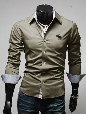 Brand New font b Men s b font Buck Embroidery Casual font b Shirt b font
