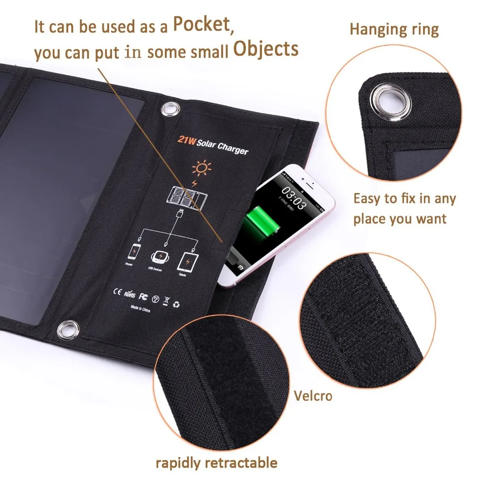 Xionel 21W Порт солнечное зарядное устройство с двойным USB портом солнечная панель