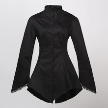 Black Cotton Stand Collar Full Sleeve Long Victorian Gothic Shirt Women Blouses 2017 Vintage Steampunk Clothing Blusas Femininas