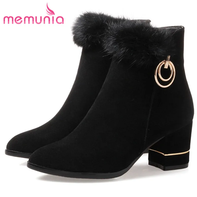 

MEMUNIA PU nubuck leather boots female solid zip ankle boots for women fashion shoes woman spring autumn womens boots size 34-43