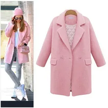 Модное зимнее Новое Женское повседневное пальто большого размера однотонное длинное плотное двубортное шерстяное пальто верхняя одежда