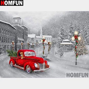 

HOMFUN Full Square/Round Drill 5D DIY Diamond Painting "Car snow scene" 3D Diamond Embroidery Cross Stitch Home Decor A19155