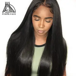 Покер лицо прямо кружева фронтальной парики индийский Девы человеческих волос 10-22 inch человеческих длинные среднем волосы парик cheveux humain