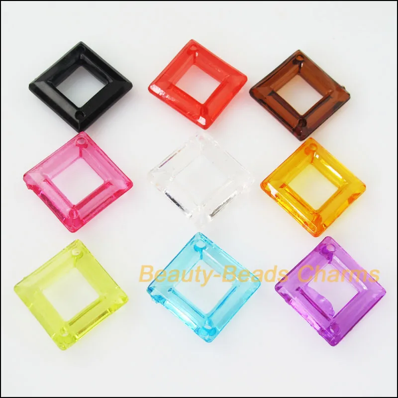

New 15Pcs Mixed Plastic Acrylic Square Circle Charms Spacer Beads Connectors 20mm
