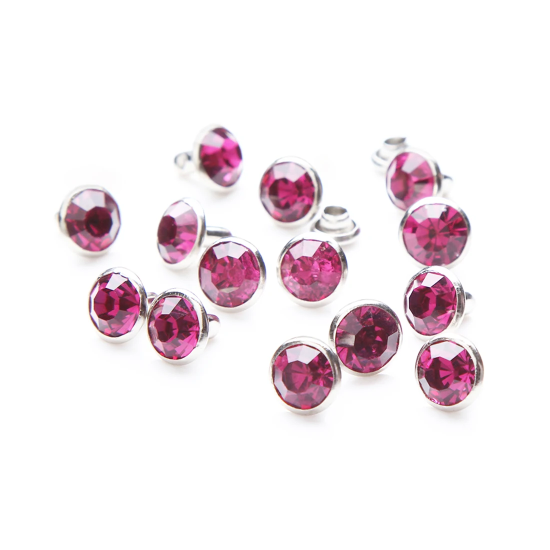 

100Sets 6mm&8mm Crystal Fuchsia Rhinestone Rivets Silver Metal Base Rapid Studs Stunds Clothing Bag Leathercraft Rivet
