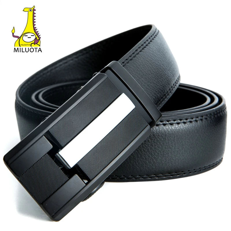 

[MILUOTA] Mens belts luxury fashion cow genuine leather belts for men automatic buckle black leather belt men free shippingMU502