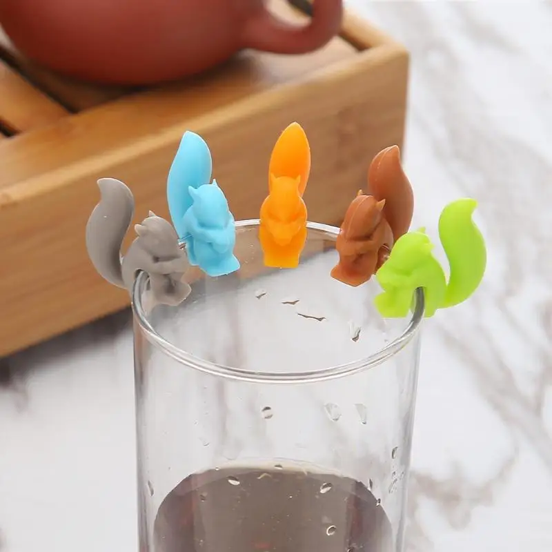 

5pcs Cute Silicone Squirrel Tea Bag Hanging Tea Infuser Mug Cup Clip Label Party Supplies 6styles cup decoration Tea bag hanging