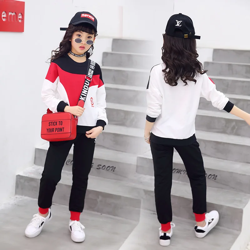 

Best Selling Korean Version of The Set 2018 Autumn New Casual Tide Fan Girls Sweater Pullover Sports Stitching Red Suit