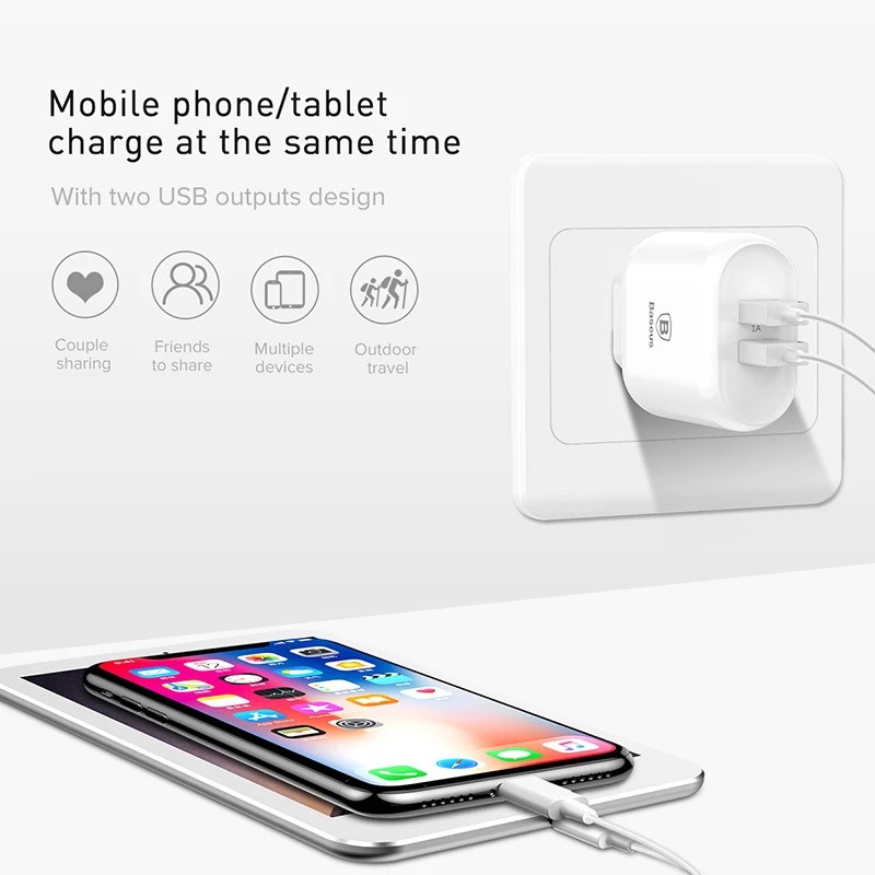 Baseus Quick Charge QC 3,0 Dual USB зарядное устройство для телефона для iPhone X 8 универсальное дорожное настенное USB зарядное устройство для samsung S9 Xiaomi EU Plug