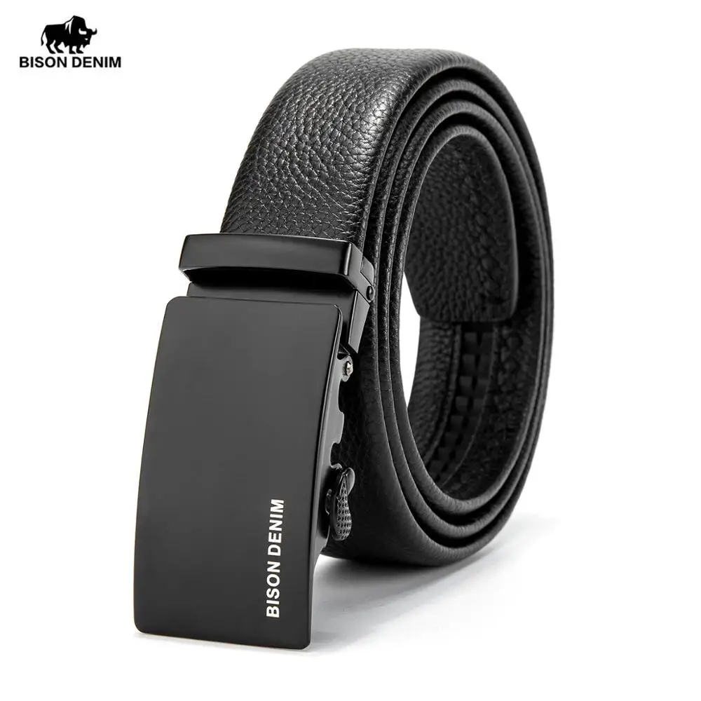 

BISON DENIM Fashion Automatic Buckle Black Genuine Leather Belt Men's Belts Cow Leather Belts for Men First Layer Cowskin N71442