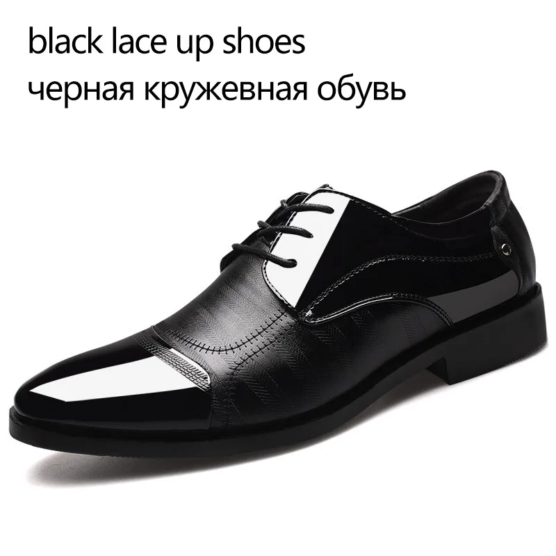 REETENE/Модная Мужская обувь в деловом стиле; Новинка года; классические кожаные мужские туфли; модные модельные туфли без застежки; мужские оксфорды - Цвет: black lace up