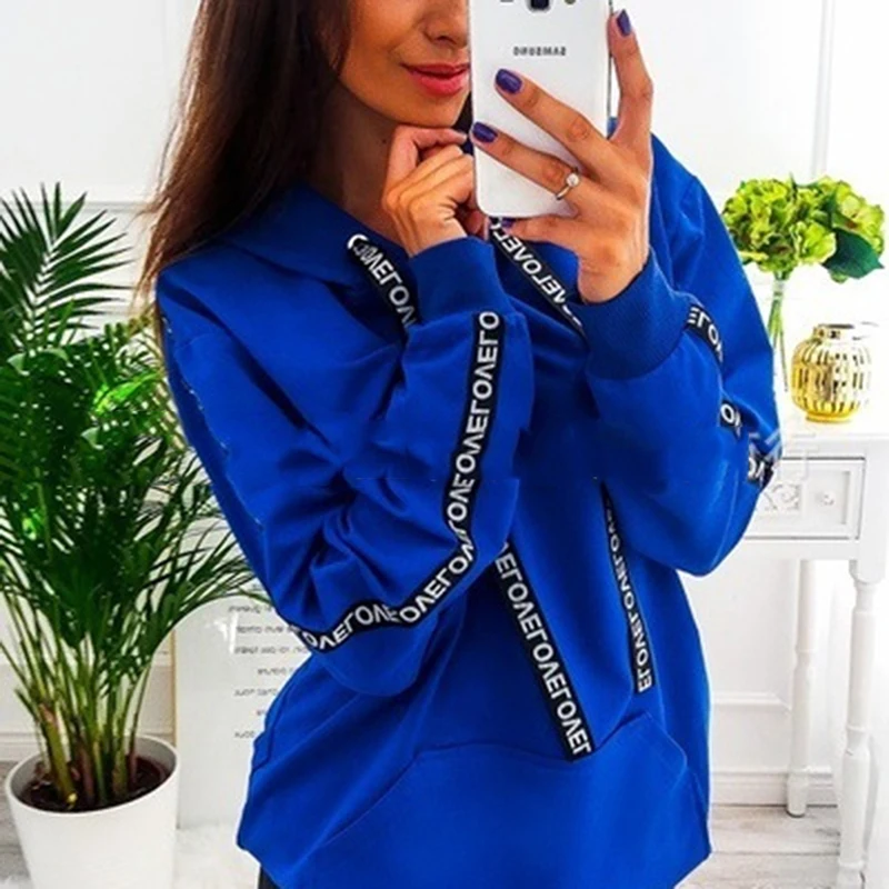 مقنعين البلوز هوديس النساء المتناثرة رسائل حزام الربيع الخريف السترة هودي خليط رياضية فام Bigsweety