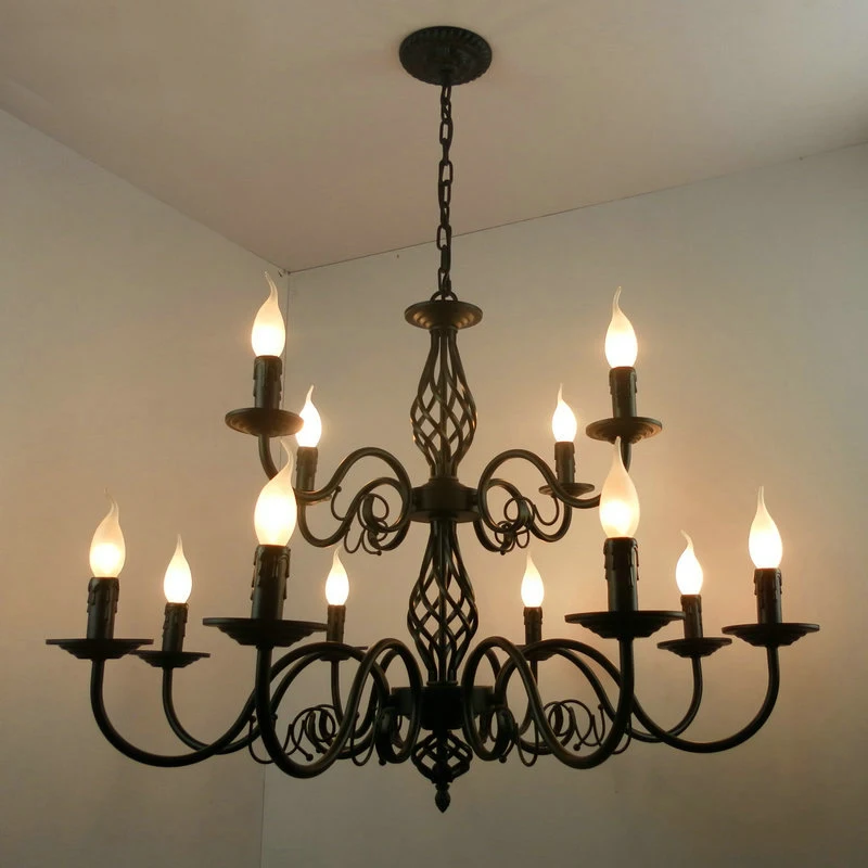 2 Layer Black Candles Chandelier American Black Modern led Chandeliers