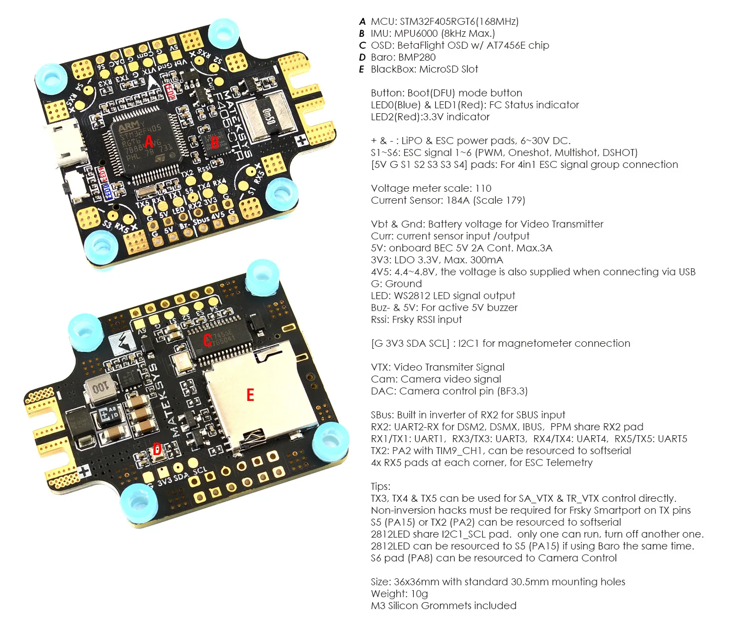 Matek MATEKSYS F405-CTR F405 AIO BFOSD STM32F405 Контроллер полета встроенный PDB 5 V/2A BEC слот для sd-карты BMP280 для F4 RC Дрон