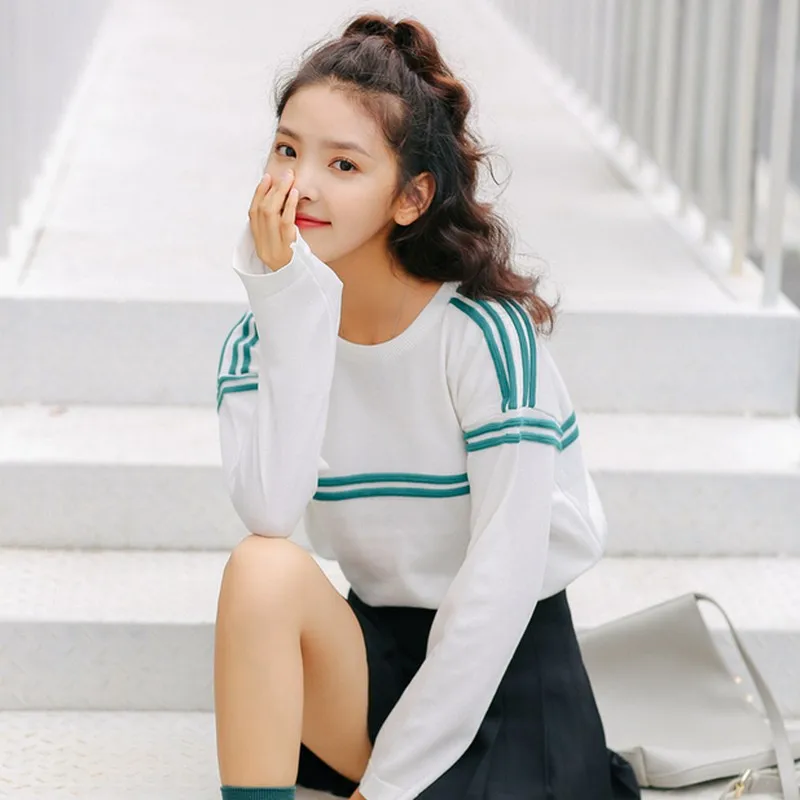 EXOTAO Casual Sweater Hit Color Striped Women Pullover