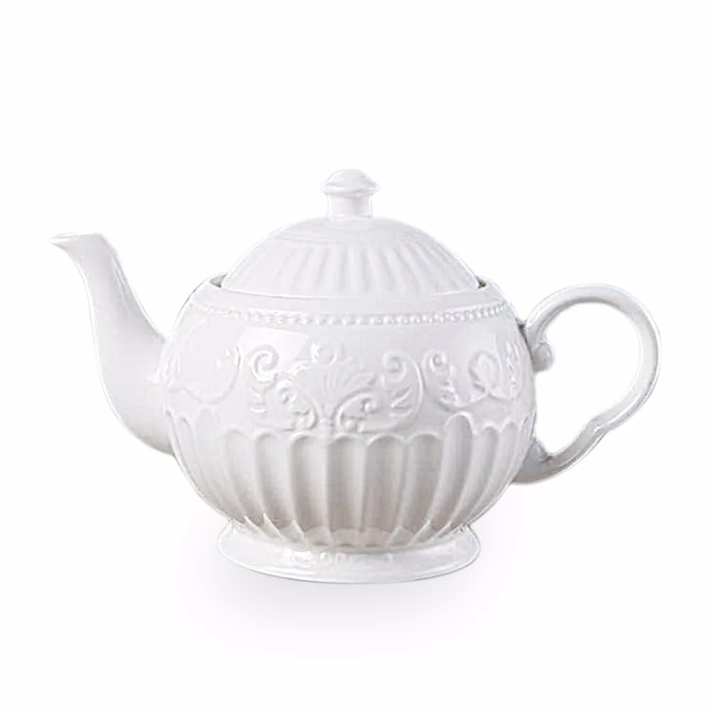 

New arrival 3D Rilievo Lace European Style Coffee Pot with Handle Pure White Classical Afternoon Tea Teapot Milk Jar SH361