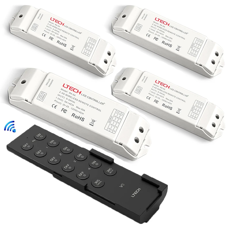 

LTECH V5 LED Strip Dimmer 12V Wireless Remote Dimming Controller R4-5A 20A Output Receiver Led 5050 3528 Single Color Strip use