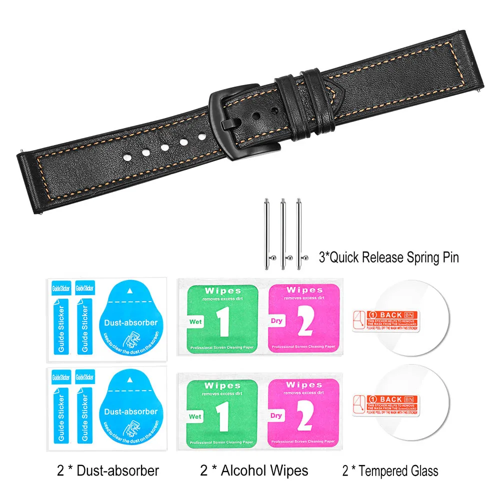 Black B TRUMiRR натуральная кожа и силиконовая резинка+ Защитные пленки для samsung Galaxy Watch 46 мм 42 мм ремешок для часов стальной ремешок с застежкой - Цвет ремешка: Black B