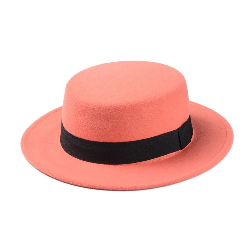 10 цветов Мужская женская шляпа-федора плоский купол Овальный верх котелок Porkpie Toca Sombrero шляпа с черной лентой 10