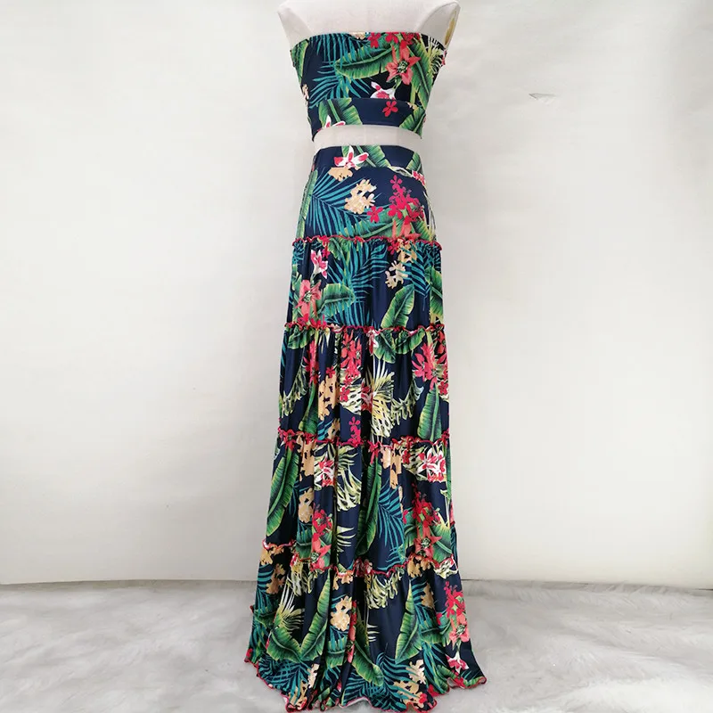 

Fenghua Boho Women Dress Summer 2019 Vintage Casual Off Shoulder Flower Print Long Dress Sexy Bandage Bandeau Party Dress