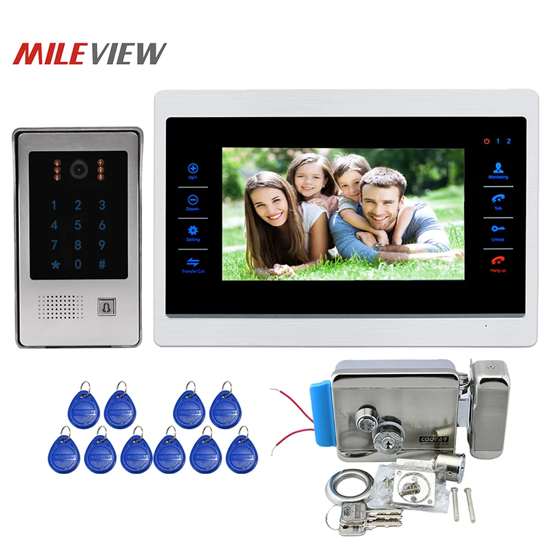 

Free Shipping 800TVL 7" Screen Video Door Phone Intercom Unlock Record Kit Code Keypad RFID Doorbell Camera Electric Door Lock