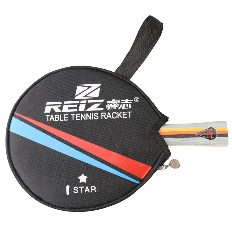 

Reiz 1 Star Short or Long Handle Shake-hand Table Tennis Set Ping Pong Paddle Table Tennis Racket 1 star with Case Red and Black