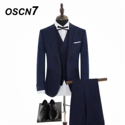 OSCN7 Индивидуальные костюмы Для мужчин 3 шт. темно-синий Бизнес Slim Fit Повседневное индивидуальный заказ костюм Пик нагрудные мужской костюм