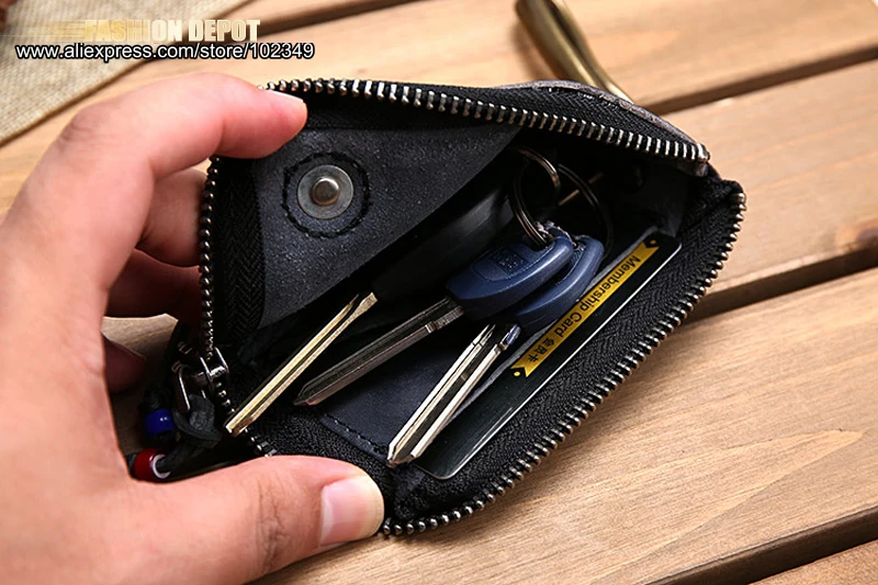 IamVoid Italian Leather Key Wallet Men's Real Leather Zipper Car Key Holder High Quality Credit Credit Card Case with Stud (2)