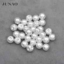Junao 8 10 12 mm costura branco pérola botões redondo strass apliques scrapbooking botões para decoração de roupas de costura