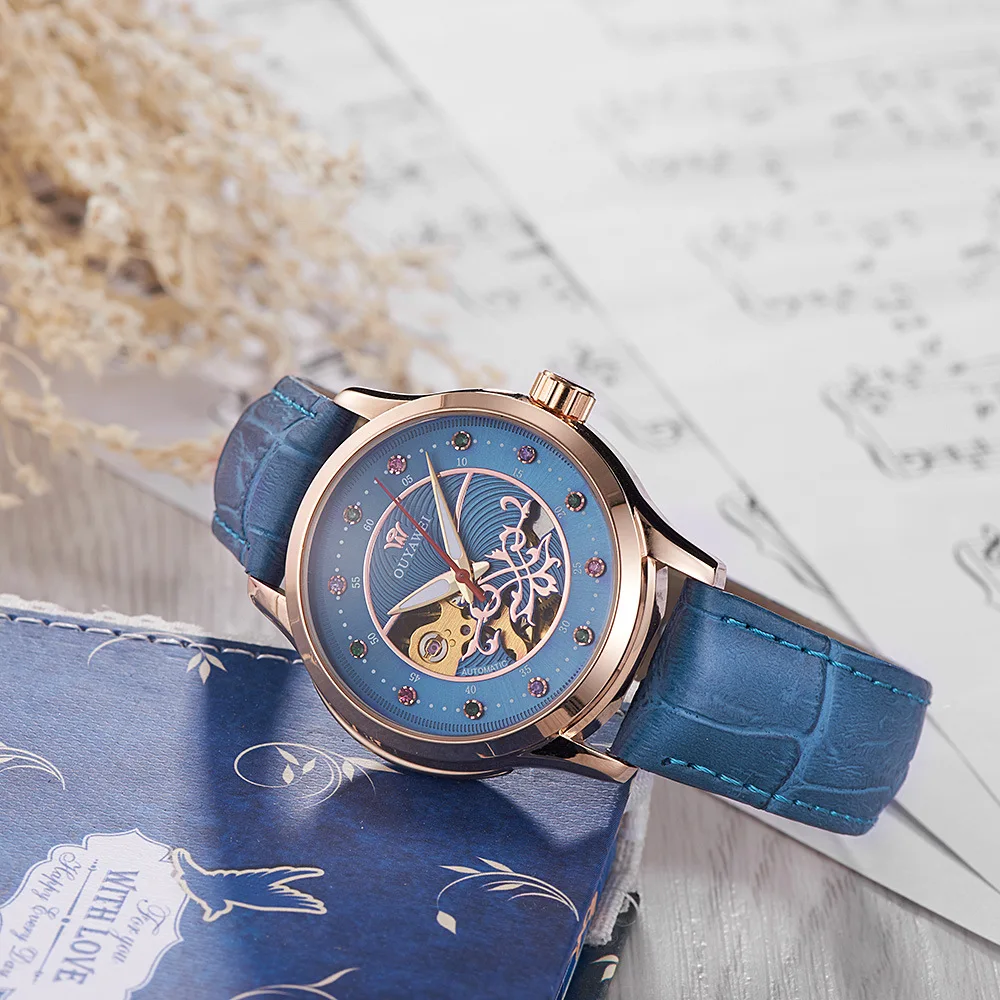 Элитный бренд, механические часы для женщин автоматические водонепроницаемые женские часы со скелетом модные кожаные Наручные Часы повседневные лучшие подарки