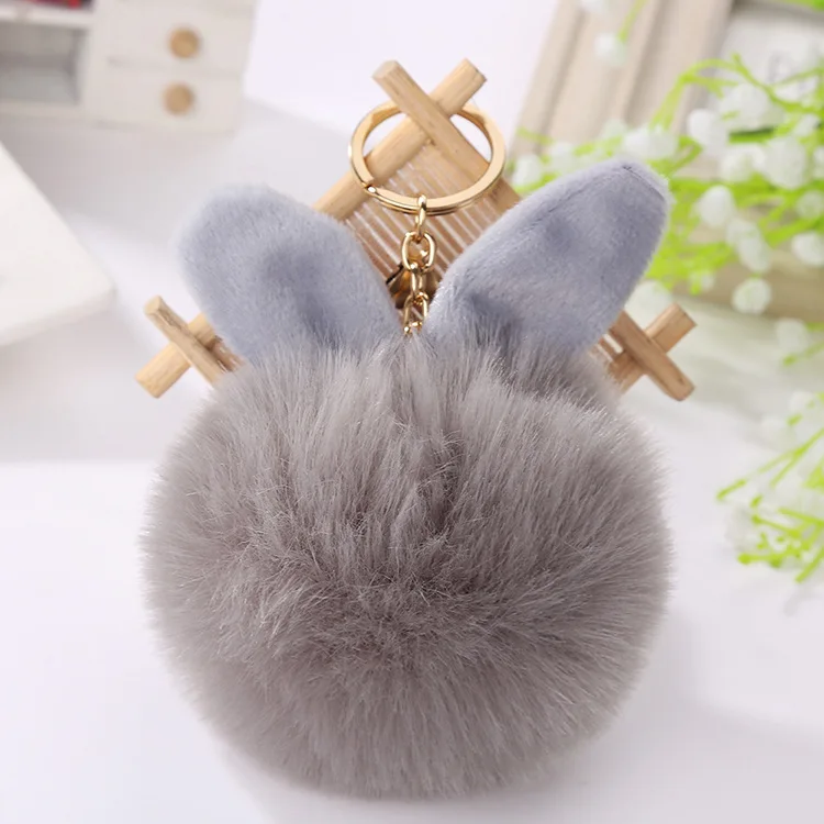 

2018 NEW 15 color Fluffy Rabbit Fur Pompom Keychain Women Bag Charm Real Natural Fur Balls Genuine Fur Pom Poms Key Chain