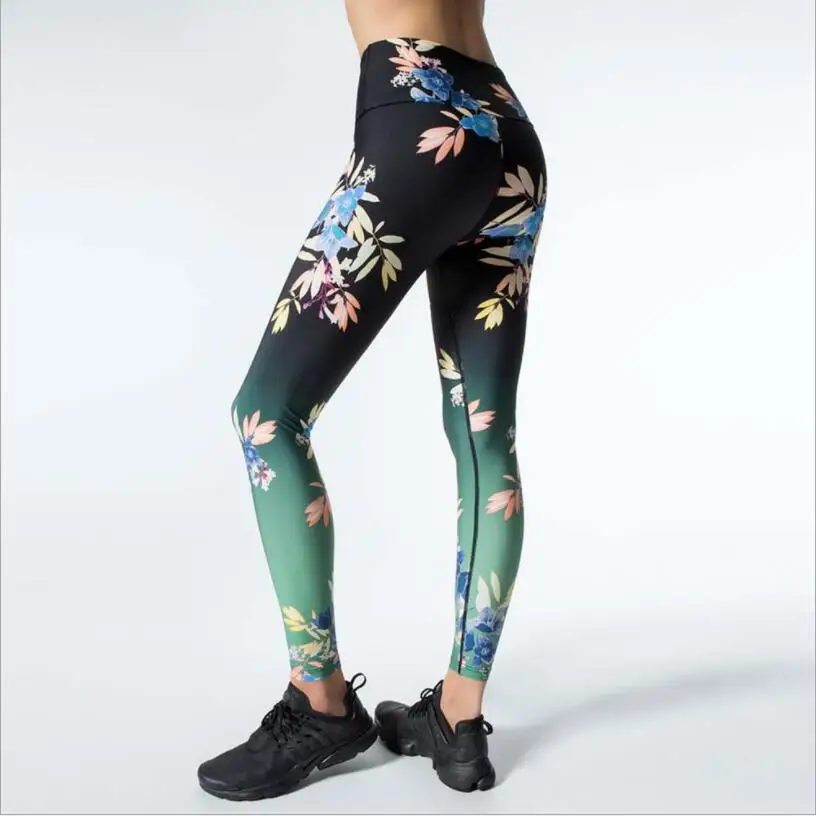 Buy 2018 New Flower Leaf Print Leggings Women Not